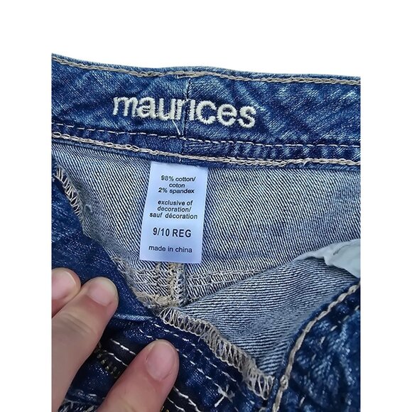 Maurices Distressed Denim Mini Skirt 9/10 Reg Frayed Hem 98% Cotton 2% Spandex B - Picture 3 of 6